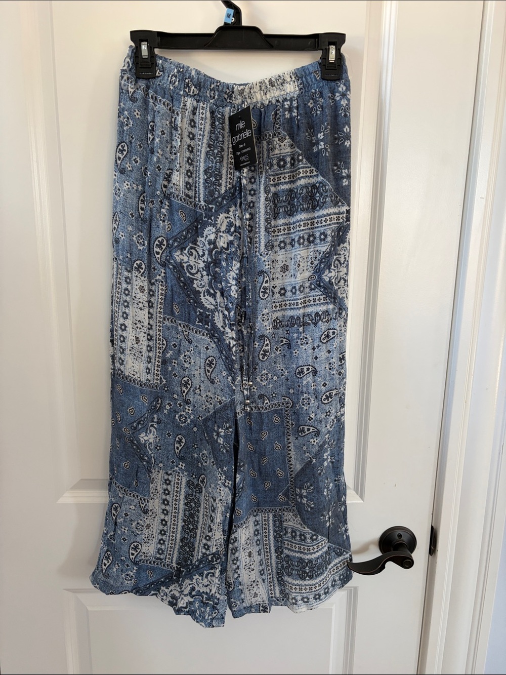 Mlle Gabrielle Blue Patchwork Wide-Leg Pants